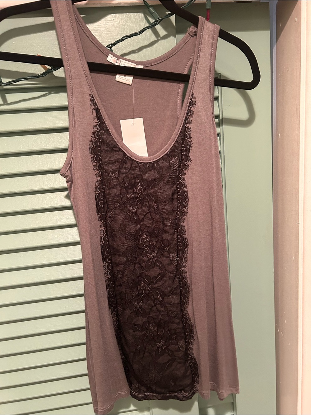 Charlotte Russe Mauve Tank Top with Dark Lace Panel